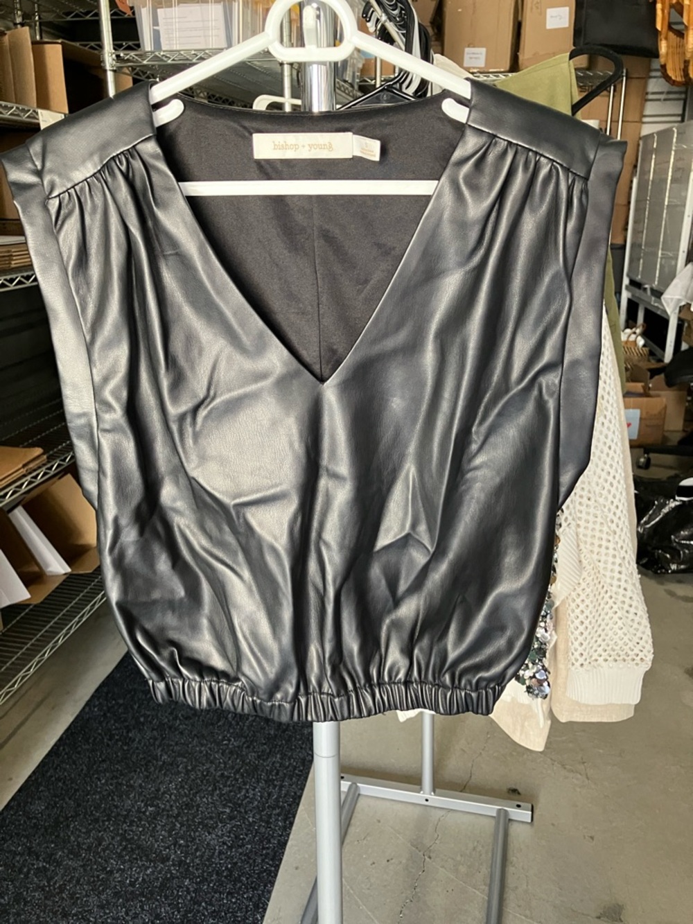 bishop + young Black Faux Leather V-Neck Sleeveless Tank